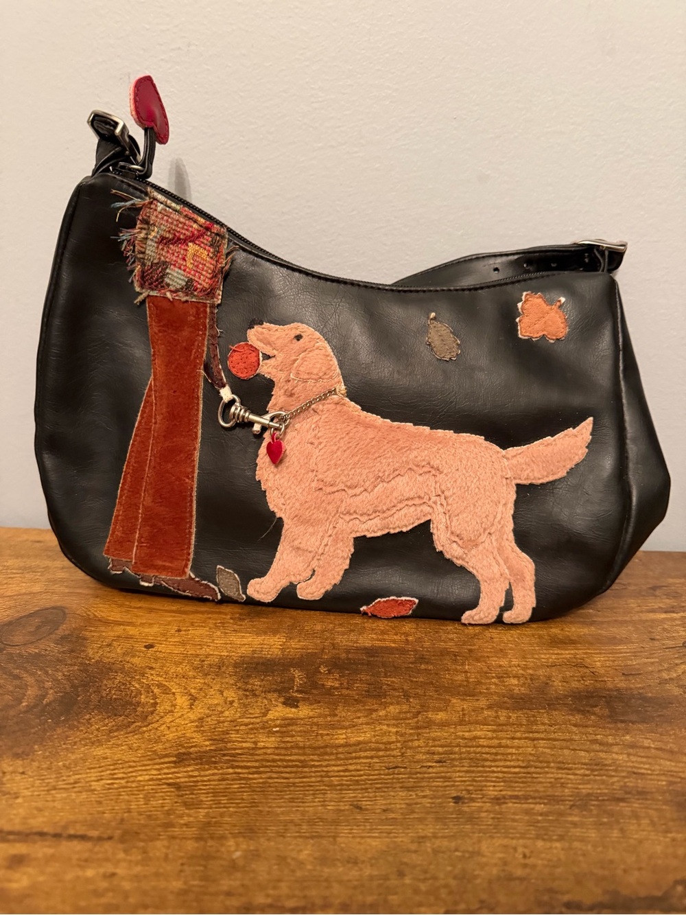Golden Retriever Dog Purse Black Applique Shoulder Bag Y2K St John’s Bay